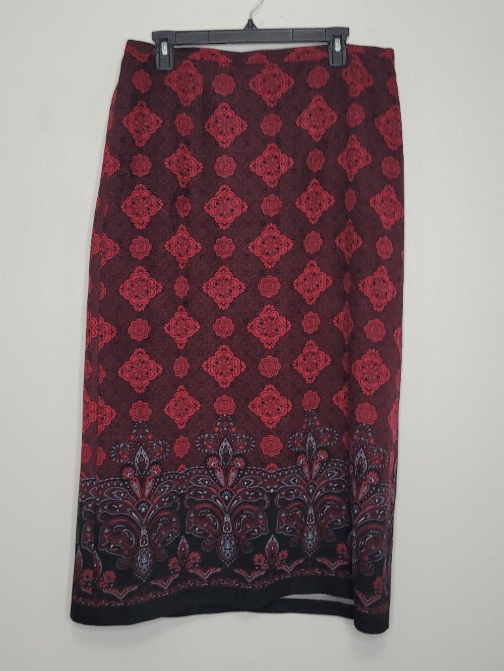 Notations red black regal print grunge goth midi maxi boho skirt size xl